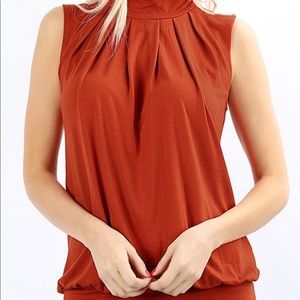 Zenana Premium Cotton High Neck Top Orange